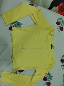 Yellow Ribbed Button-Up Top