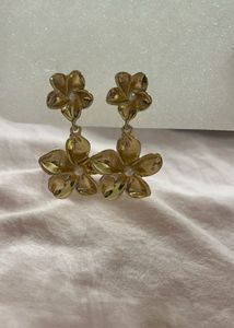 Gold Tone Flower Dangle Earrings