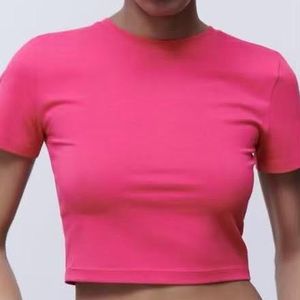 ZARA Fuchsia Cropped Short Sleeve T-Shirt
