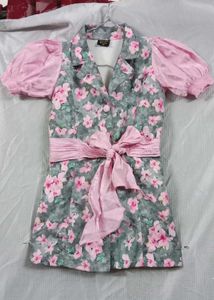 Floral Puff Sleeve Dress with Bow