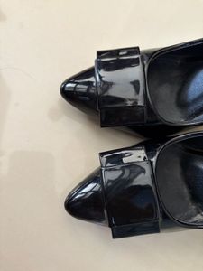 Stylish Black Patent Bow Heels