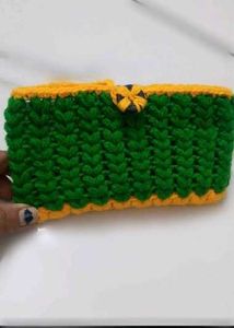 Handmade Crochet Clutch - Green &amp; Yellow