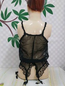 (100)Black Lace Lingerie Set