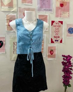 NYE Special Blue Front Tie Corset Pattern Top