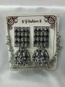 Oxidize Silver Look Stone Type Jumka Earring For W