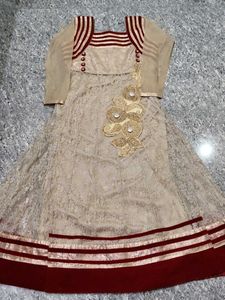 Elegant Beige &amp; Maroon Anarkali