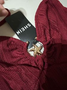 Red Textured Blouse with Starfish Accent