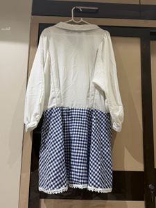 Chic White &amp; Blue Gingham Dress