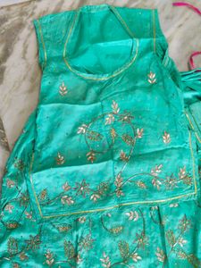 Teal &amp; Gold Embroidered Rajputi Poshak