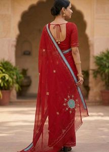 Beautiful Red Embroidered Saree