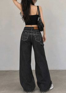 Vintage charcoal grey wide-leg jeans