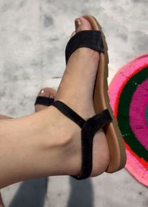 Black Suede Flat Sandals