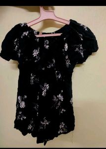 Black Floral Puff Sleeve Top
