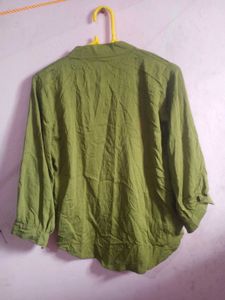 Green Cropped Embroidered Button-Up Shirt