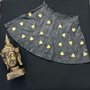 Brand Heart Embroidered Leather Skirt