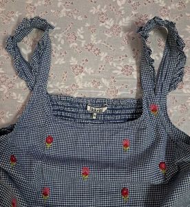 Blue Gingham Embroidered Dress