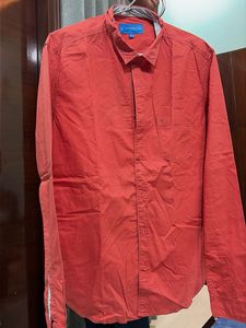 Men's Red Long Sleeve Button-Down Shirt