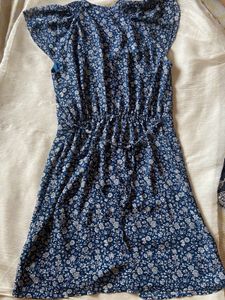 Navy Floral Flutter Sleeve Dress