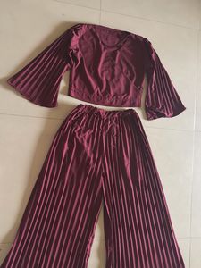 Maroon Pleated Co-ord Set