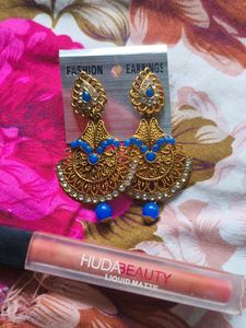 Golden Earrings With Free  Lipstick
