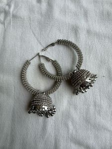Silver Jhumka Hoop Earrings