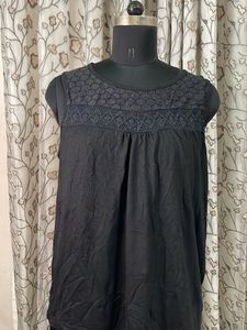 Black Lace Yoke Sleeveless Top