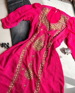 Pink Embellished Ethnic Kurta
