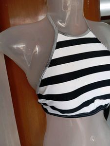 Black and White Striped Bikini Top