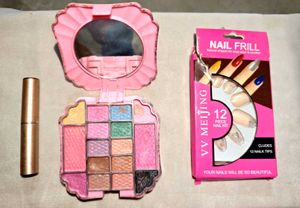 combo of makeup kit, lipstick and nail kit