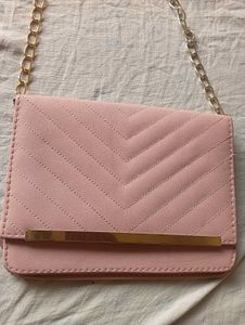 Pink Quilted Crossbody Bag with Gold Chain