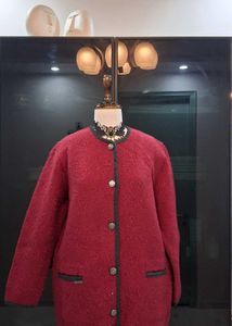 Wine Textured Button-Front Long Jacket