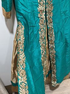 Teal &amp; Gold Embroidered Lehenga Choli