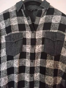 Denim &amp; Plaid Button-Up Shirt