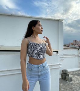 Stylish Zebra Print Abtract Geometry Crop Top