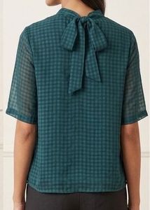 Elegant Teal Checkered Sheer Blouse
