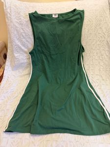 Green Sleeveless Dress with White Stripes