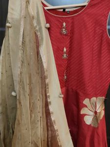 Anarkali Red suit with golden duppata