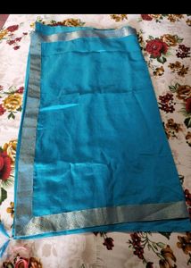 🌼Teal Blue Silk Saree with Silver Border🌼