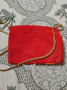 Red Embroidered Clutch with Sequins