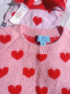 Pink Heart Sweater with scarf