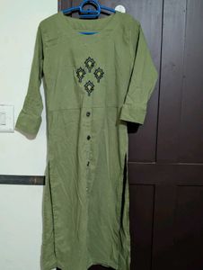 Olive Green Embroidered Kurta