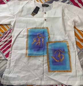 White Kurta with Om &amp; Shri Print