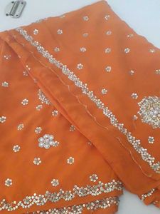 Elegant Orange Sequin Saree