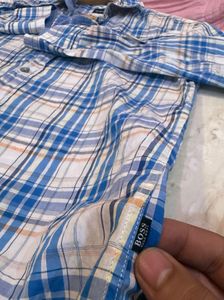 BOSS Men's Blue Plaid Casual Shirt