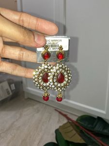 Red And White Stone Party Wear Earrings