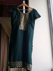 Beautiful Dark Green Kurta With Golden Embroidery