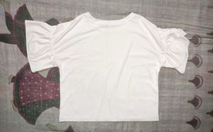 white soft Ruffle Sleeve T-Shirt