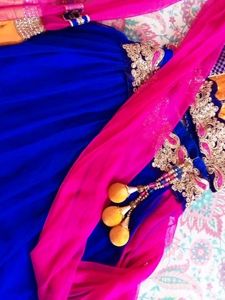 Vibrant Blue &amp; Orange Lehenga Choli