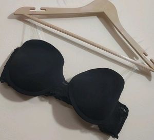 Black Strapless & Transparent Strap Lace Bra 34 B