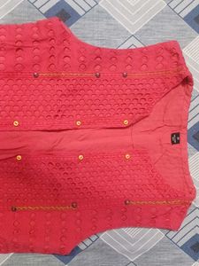 Embroidered Red Sleeveless Vest